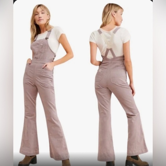 Free People‎ x Lee’s Purple Storm Flare Corduroy Overall coveralls jumpsuit sz S - Picture 3 of 6